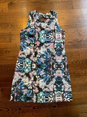 Maje Floral Mini Dress in Black, Teal & Lavender